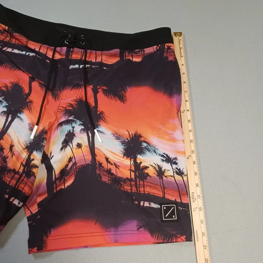 American Eagle Mens Board Short XXL Tropical Sunset Palm Tree Swim Trunks Orange